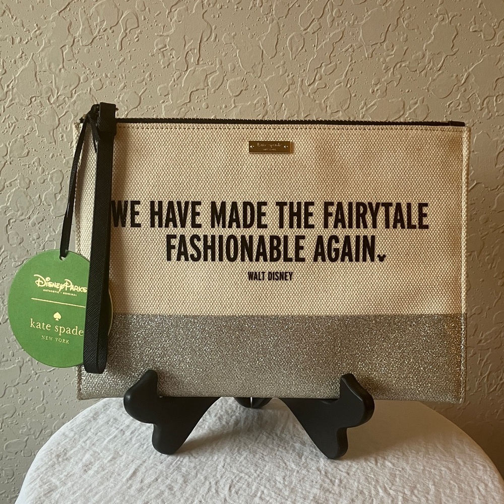 Kate Spade x Disney Parks: Silver Glitter Canvas Clutch/Wristlet- Fairytale